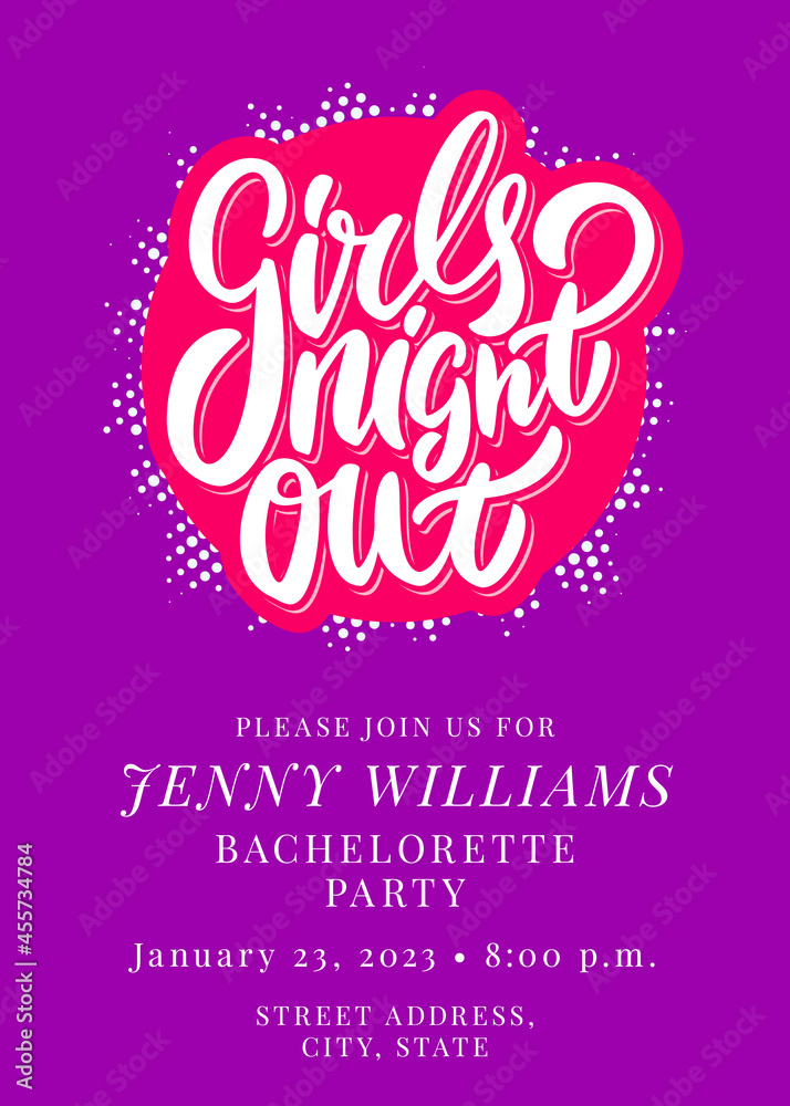 Girls night out. Bachelorette party vector invite.
