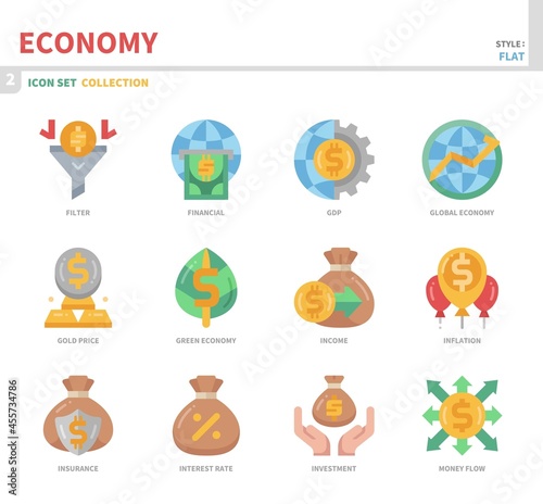 economy icon set,color flat style,vector and illustration