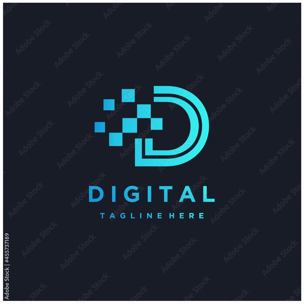 Letter initial d pixels digital logo design icon vector template Stock ...