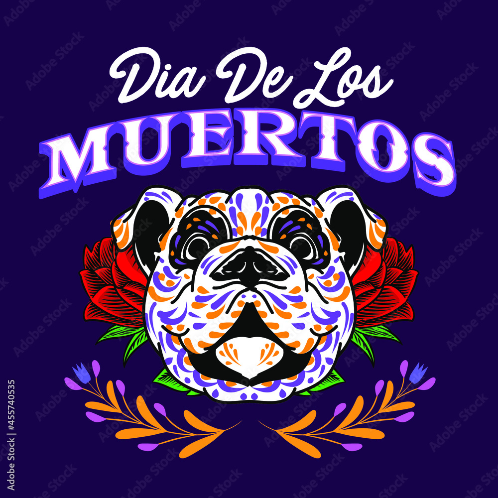 Dia de los muertos, Day of the dead, Mexican holiday, festival. Dog decorative symbol element