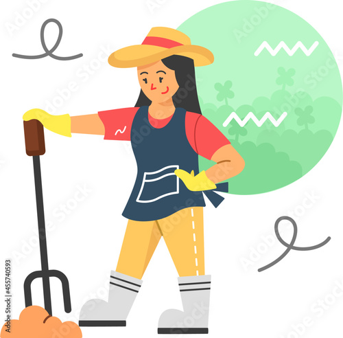 Girl Gardening Flat Illustration for Autumn Theme