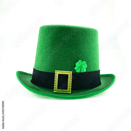 green hat with shamrock clover on white background