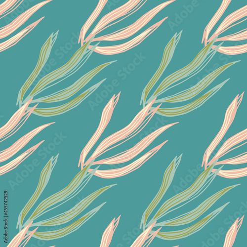 Modern abstract seaweeds seamless pattern. Marine plants wallpaper. Underwater foliage backdrop.