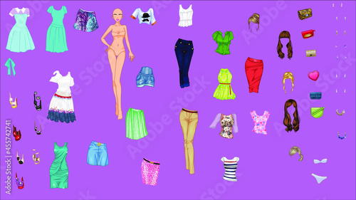 Paper doll of a pretty Asian girl with clothes fashion girl