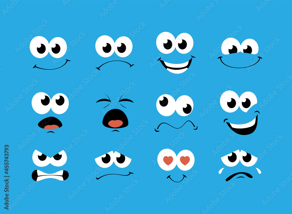 Obraz premium cartoon face expression set premium vector