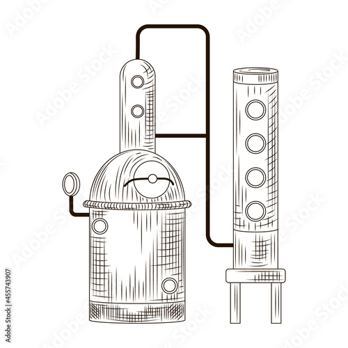 Alembic schnapps engraved style isolated on white background. Vintage sketch black outline close up.