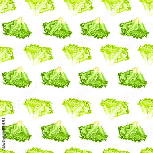 Seamless pattern Batavia salad on white background. Simple ornament with lettuce.