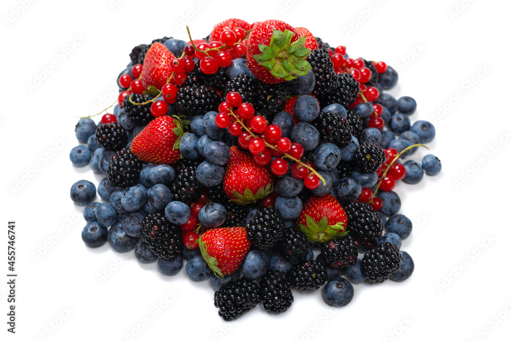 Blackberry, raspberry, blueberry, red currant and mint background. Blackberry, raspberry, blueberry, red currant and mint background.