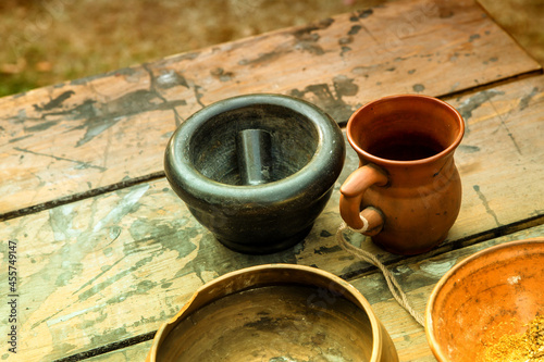 mortar and jug cooking, utensils traditional europe