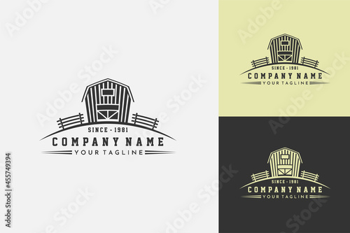 Vintage farmhouse with paddock logo design template for modern farm company- vector logo icon design element