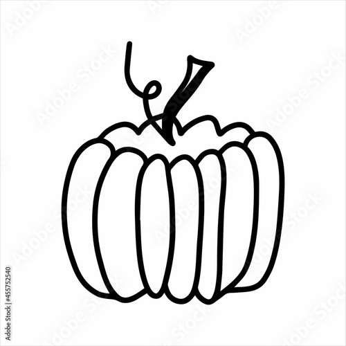 Vector halloween raw vegan pumpkin isolated on white background icon. Funny, cute illustration for seasonal design, textile, decoration kids playroom or greeting card. Hand drawn prints and doodle.