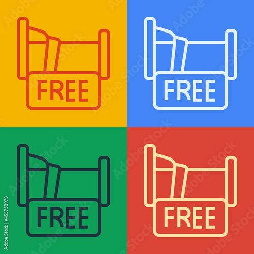 Pop art line Free overnight stay house icon isolated on color background. Vector
