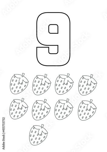 number nine fruits early learning kindergarten worksheets workbook coloring pages 