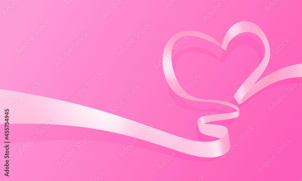 3d Illustration of Symbol of Love and Romance. Realistic Ribbon with Heart Loop on Pink Color Background. Design for Romantic Valentine Day Holiday Poster