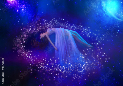 Cuadro en lienzo Fantasy woman lies levitating in space