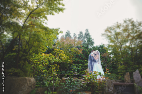 Bride and groom at a photo session in the nature