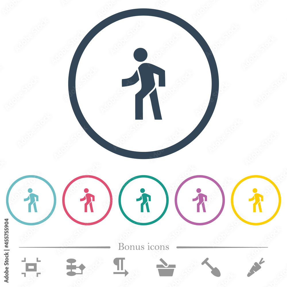 Man walking left flat color icons in round outlines Man walking left flat color icons in round outlines