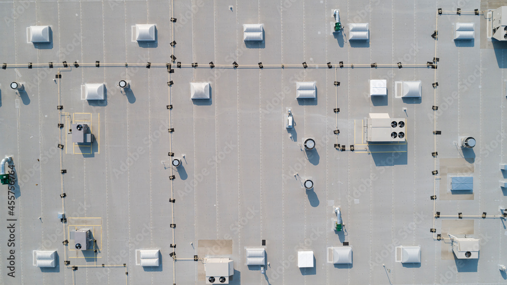 drone view of a commercial roof top - obrazy, fototapety, plakaty 