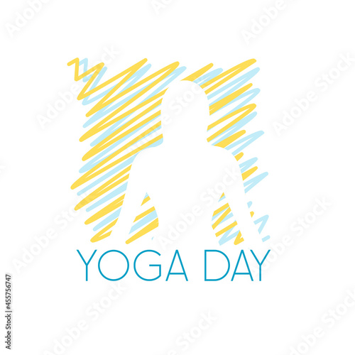 International yoga day scribbled art yoga pose silhouette in relaxing soft green color