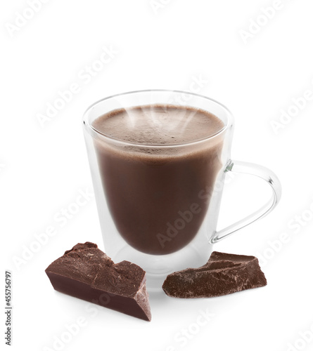 Fototapeta Naklejka Na Ścianę i Meble -  Cup of delicious hot chocolate on white background