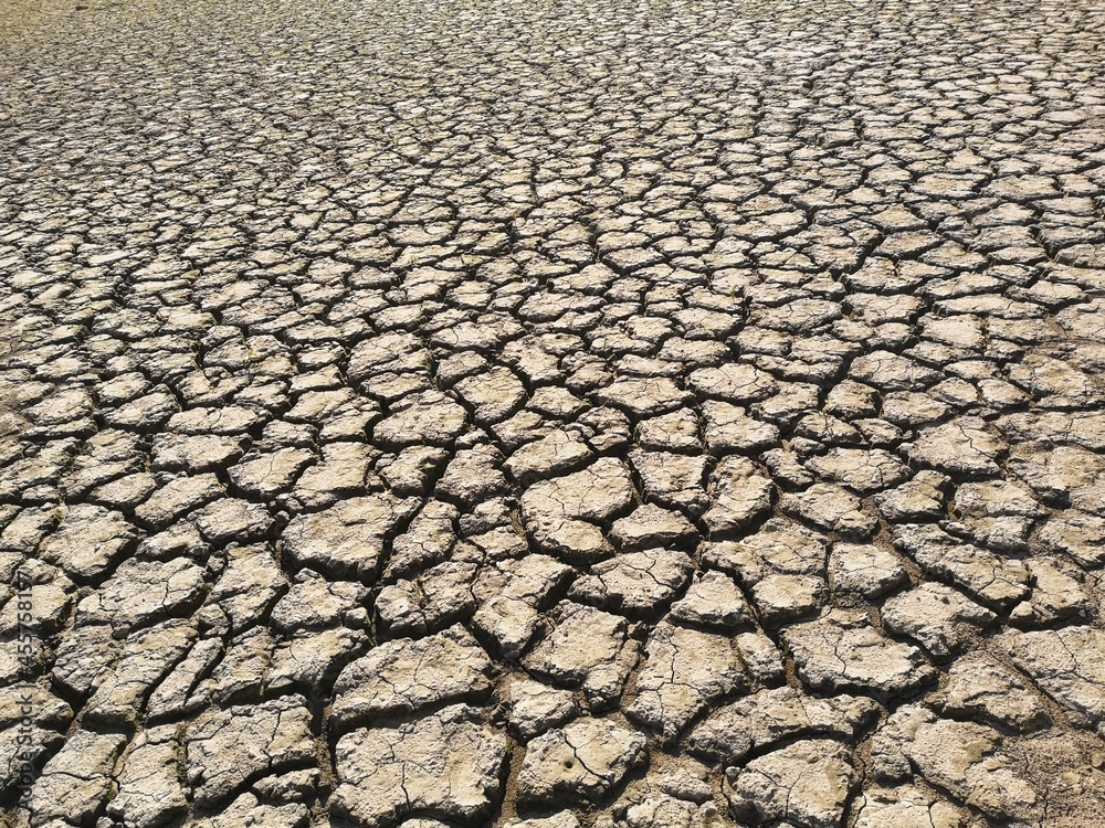 ground cracked by drought - obrazy, fototapety, plakaty 