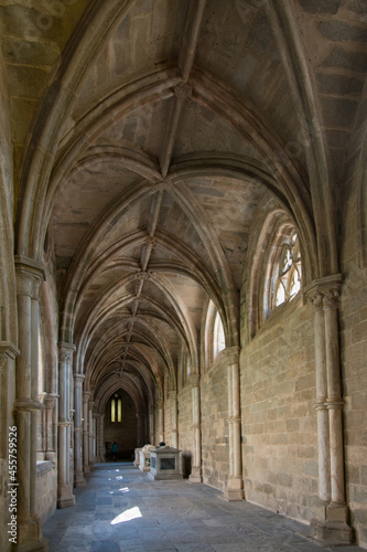 Gothic arches at Cloister of Evora Cathedral. No people. Portugal  Europe