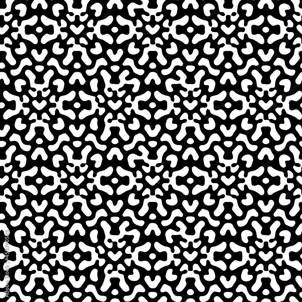 Seamless repeat pattern. Natural shapes abstract background. Black and white repeat arabesque mandala. Seamless repeat pattern. Natural shapes abstract background. Black and white repeat arabesque mandala.