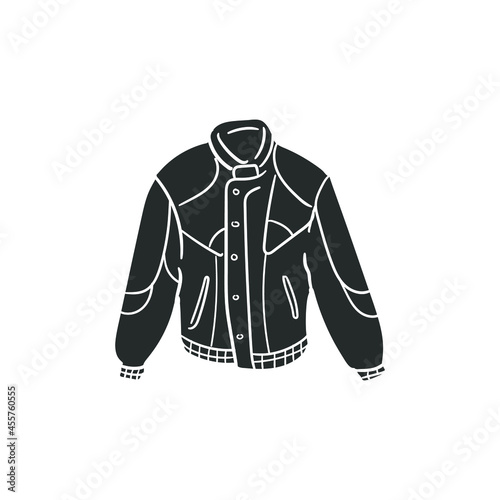 Retro Jacket Icon Silhouette Illustration. 90's Fashin Wear Vector Graphic Pictogram Symbol Clip Art. Doodle Sketch Black Sign.