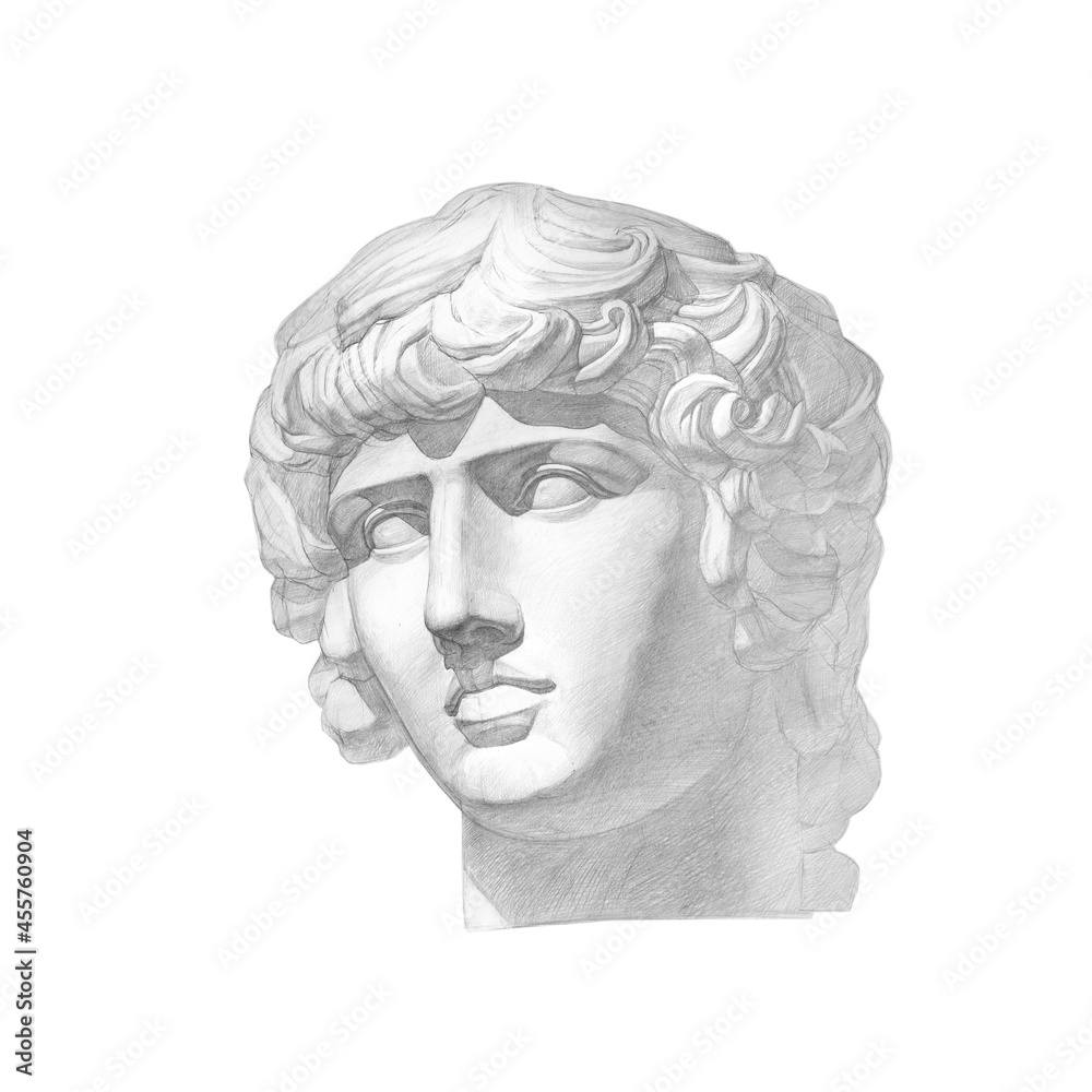 Hand drawn sculpture head of a young handsome man Hand drawn sculpture head of a young handsome man