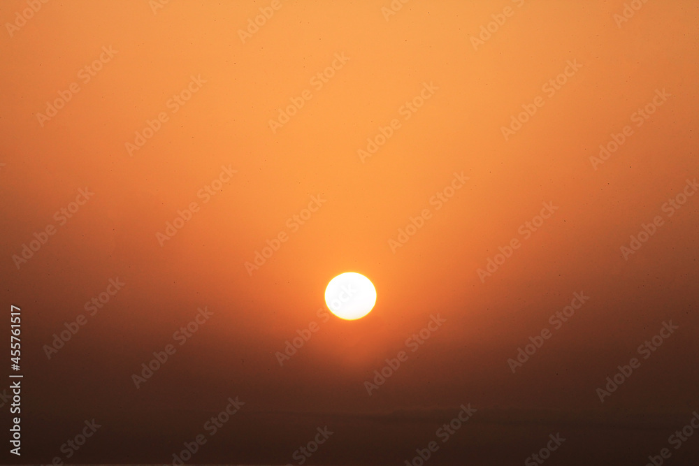 Soft Orange Sunset Sky with Sun. dusk evening Morocco Martil in Mediterranean sea - Smooth Light 