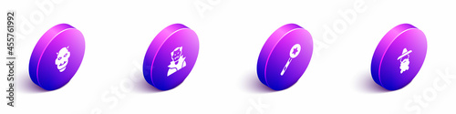Set Isometric Mask of the devil with horns, Vampire, Magic wand and Wizard warlock icon. Vector