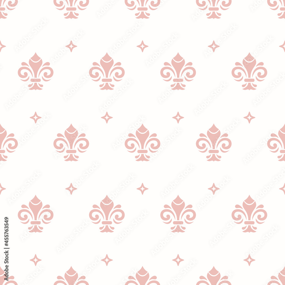 Seamless pattern. Modern geometric ornament with pink royal lilies. Classic vintage background