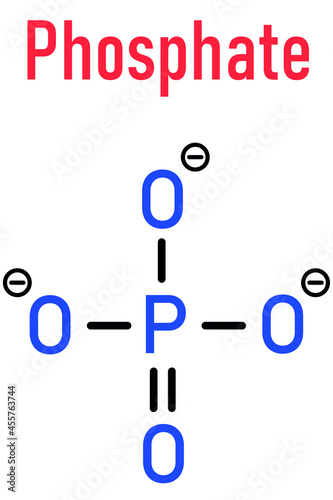 Phosphate anion, chemical structure. Skeletal formula. photo