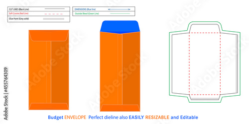 Vertical Budget Envelope dieline and 3D vector file, vertical style budget envelope editable and resizable  9x18 cm