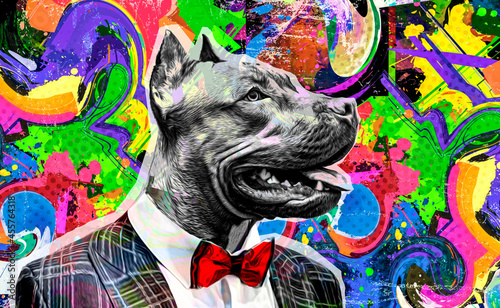 close up of a dog with necktie