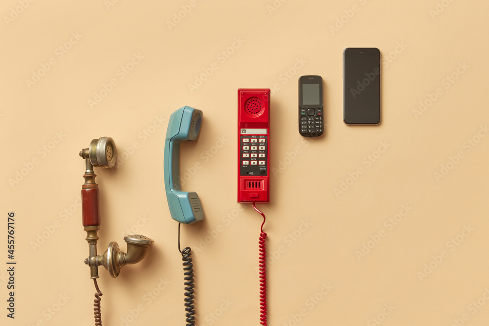 Old telephone handsets and mobile phones Stock Photo | Adobe Stock