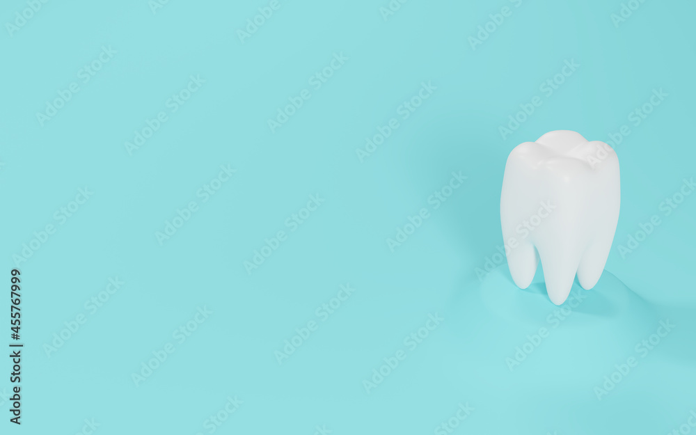 White tooth on turquoise, blue background White tooth on turquoise, blue background