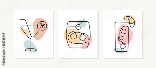 Drinks cards. Continuous line vector illustration.