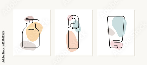 Cosmetic cards. Continuous line vector illustration.