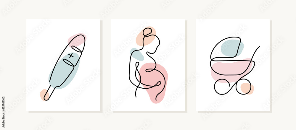 Pregnancy cards. Continuous line vector illustration. - obrazy, fototapety, plakaty 
