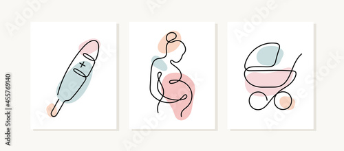 Pregnancy cards. Continuous line vector illustration.