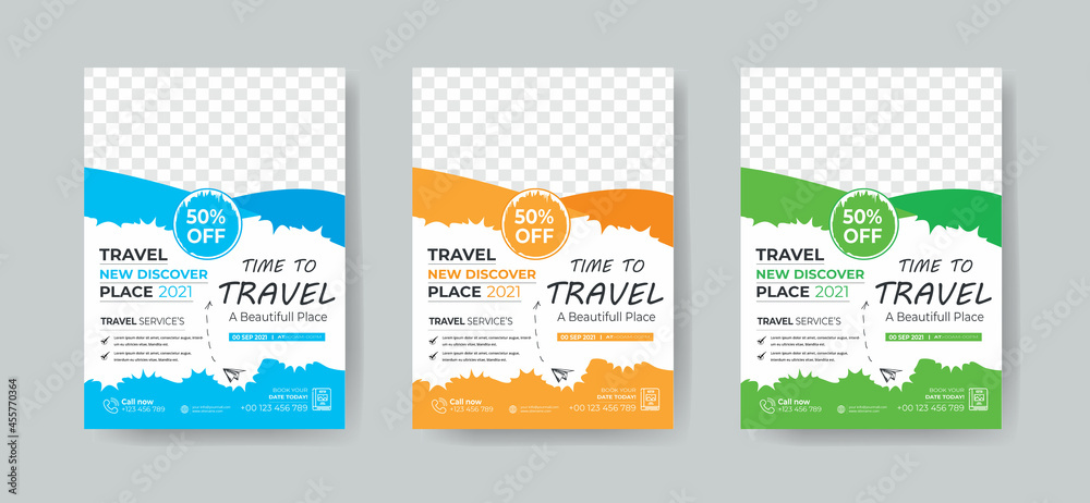 Travel Flyer Template  Layout with 3 Colorful Accents and Grayscale Elements