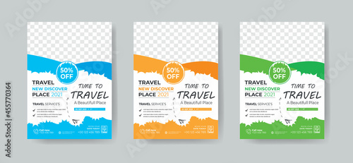 Travel Flyer Template  Layout with 3 Colorful Accents and Grayscale Elements