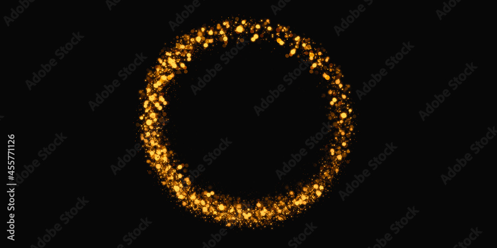 gold glitter circle abstract swirl light effect sparkling star dust 3d illustration