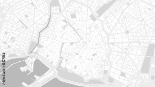 White and light grey Palma de Mallorca City area vector background map, streets and water cartography illustration.