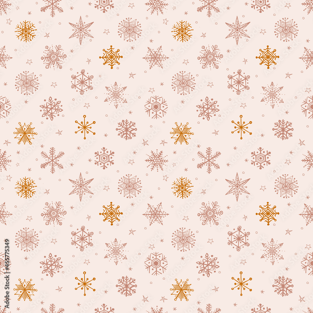 Seamless pattern with doodle snowflakes. Can be used for wallpaper, pattern fills, textile, web page background, surface textures.