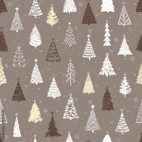 Seamless pattern with doodle christmas trees. Can be used for wallpaper, pattern fills, textile, web page background, surface textures.
