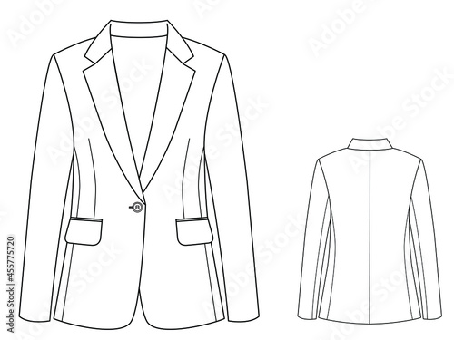 Jacket vector illustration isolated on white background, front and back view. Technical drawing for fashion design