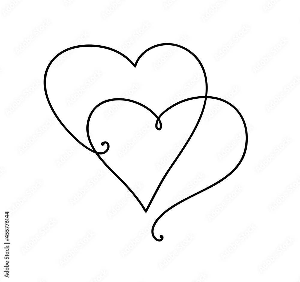 Continuous line art drawing. Couple of hearts symbolize love. Abstract hearts woman and baby. Vector illustration. Continuous line art drawing. Couple of hearts symbolize love. Abstract hearts woman and baby. Vector illustration.