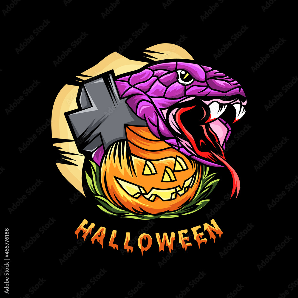 Halloween night with snake and pumpkin concept design Halloween night with snake and pumpkin concept design
